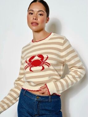 Crab Graphic Striped Knit Sweater NWT | Pretty Garbage | S